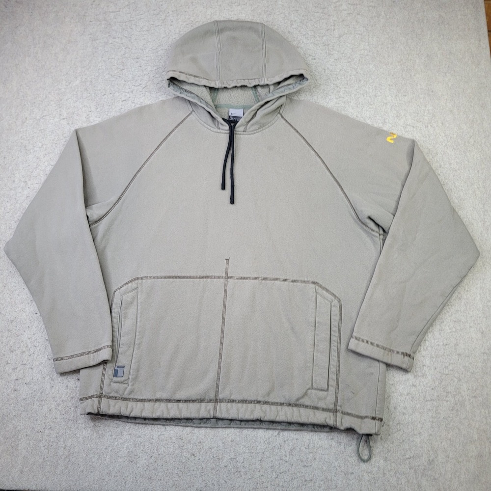 Vintage Y2K‎ Nike Hoodie Mens L Gray Embroidered Spell Out Drawstring Sweatshirt